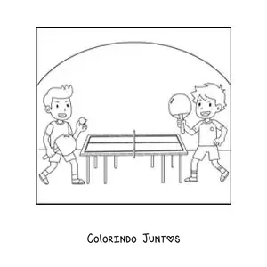 Desenho para colorir de crianças em uma partida de tênis de mesa