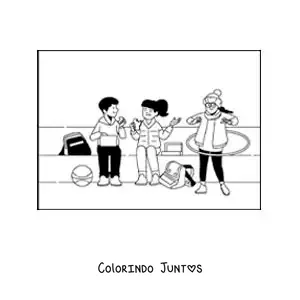 Desenho para colorir de crianças no recreio com bambolê