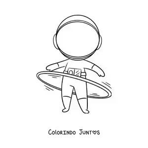Desenho para colorir de astronauta animado girando um bambolê