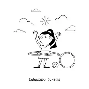 Desenho para colorir de menina no parque dançando com bambolê