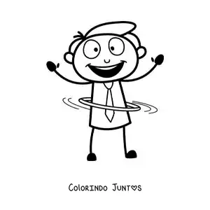 Desenho para colorir de um homem dançando com bambolê em estilo caricatura