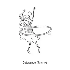 Desenho para colorir de menina dançando com bambolê