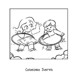 Desenho para colorir de meninas brincando com bambolês