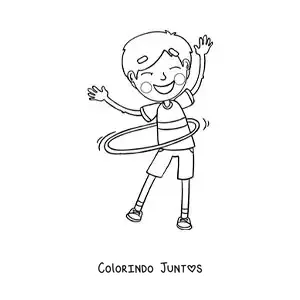 Desenho para colorir de menino girando um bambolê