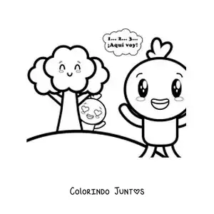 Desenho para colorir de patos animados brincando de esconde-esconde em estilo caricatura