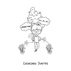 Desenho para colorir de crianças na brincadeira de esconde-esconde no parque