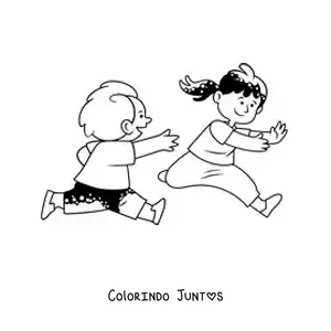 Desenho para colorir de crianças correndo brincando de esconde-esconde