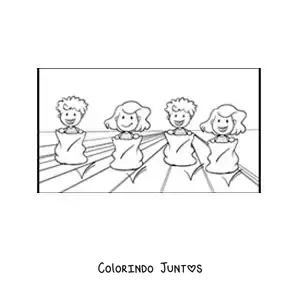 Desenho para colorir de crianças brincando em uma corrida de sacos