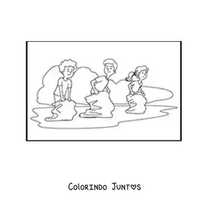 Desenho para colorir de crianças pulando em uma corrida de sacos