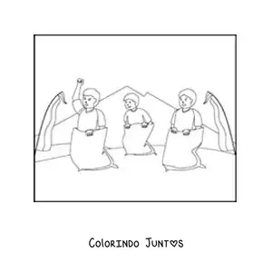 Desenho para colorir de homens em uma corrida de sacos