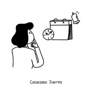 Desenho para colorir de uma mulher olhando o calendário