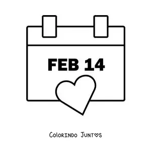 Desenho para colorir de 14 de fevereiro em um calendário