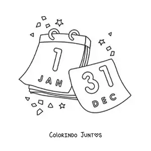 Desenho para colorir de ano novo no calendário