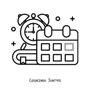 Desenho para colorir de um calendário e um relógio