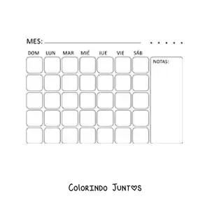 Desenho para colorir de calendário para imprimir em inglês