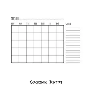 Desenho para colorir de calendário do mês em inglês