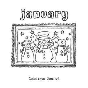 Desenho para colorir de january com bonecos de neve animados