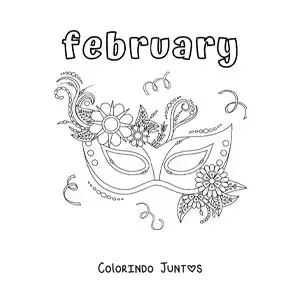 Desenho para colorir de february com máscara de Carnaval