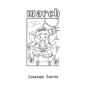 Desenho para colorir de march com fada da primavera