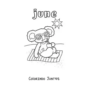 Desenho para colorir de june com um coala animado no verão