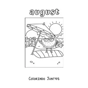 Desenho para colorir de august com uma melancia animada de férias