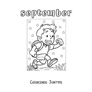 Desenho para colorir de september com uma criança a caminho da escola