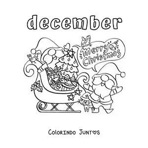 Desenho para colorir de december com o Papai Noel no Natal dizendo Merry Christmas