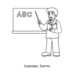 Desenho para colorir de um professor ensinando diante da lousa