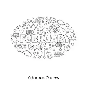 Desenho para colorir de fevereiro em inglês com flores