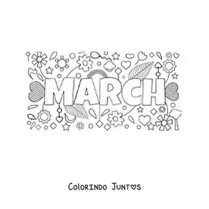 Desenho para colorir de março em inglês com flores