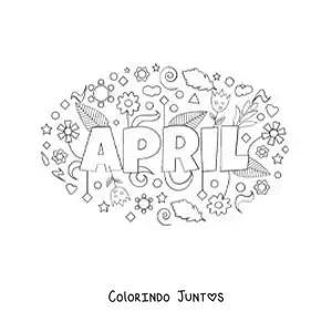 Desenho para colorir de abril em inglês com flores