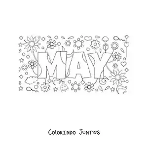 Desenho para colorir de maio em inglês com flores