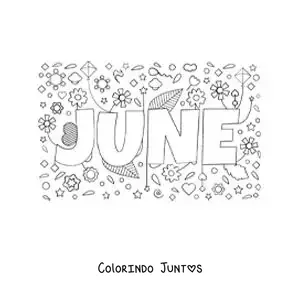 Desenho para colorir de junho em inglês com flores