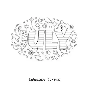 Desenho para colorir de julho em inglês com flores