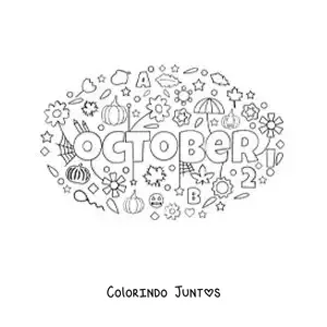 Desenho para colorir de outubro em inglês com flores