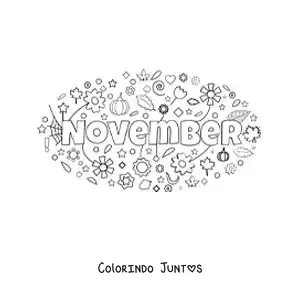 Desenho para colorir de novembro em inglês com flores