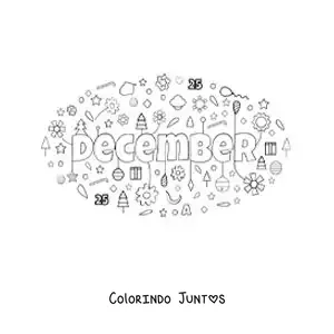 Desenho para colorir de dezembro em inglês com flores