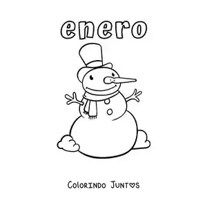Desenho para colorir de janeiro com um boneco de neve animado