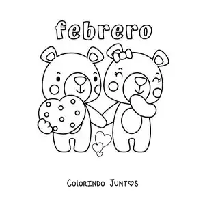 Desenho para colorir de fevereiro com ursinhos de São Valentim