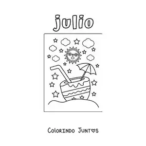 Desenho para colorir de julho com um sol animado no verão