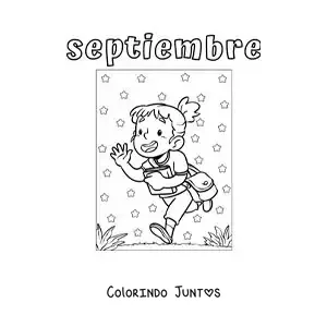 Desenho para colorir de setembro com uma menina a caminho da escola