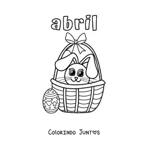 Desenho para colorir de abril com o coelho da Páscoa em uma cesta
