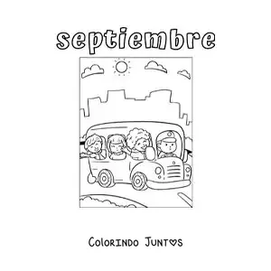 Desenho para colorir de setembro com um ônibus escolar
