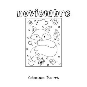 Desenho para colorir de novembro com uma raposa no outono