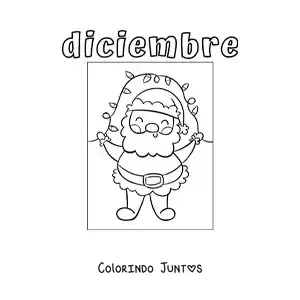 Desenho para colorir de dezembro com o Papai Noel e luzes decorativas
