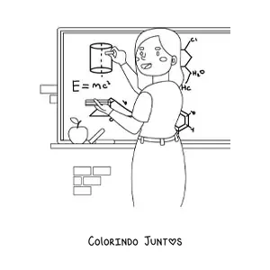 Desenho para colorir de uma professora de ciencias explicando uma formula