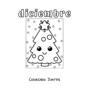 Desenho para colorir de dezembro com uma árvore de Natal animada