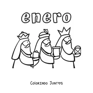 Desenho para colorir de janeiro com os Reis Magos animados