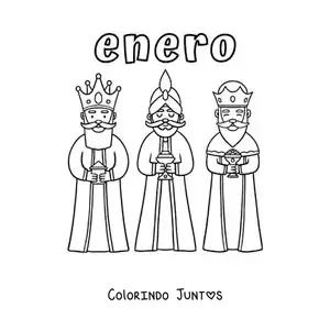 Desenho para colorir de janeiro com os três Reis Magos