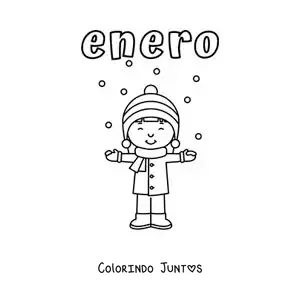Desenho para colorir de janeiro com um menino na neve